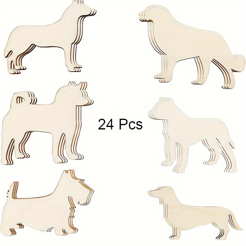 Woodworking Art - 24 Pack Onafgewerkte Hond Houten Uitsparingen