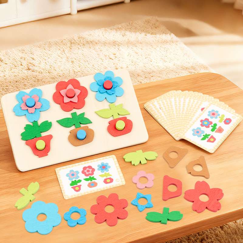 Woodworking Hobby - Veelzijdig bloemenpuzzelbord gecombineerd met bouwstenen, kinderpuzzelspeelgoed