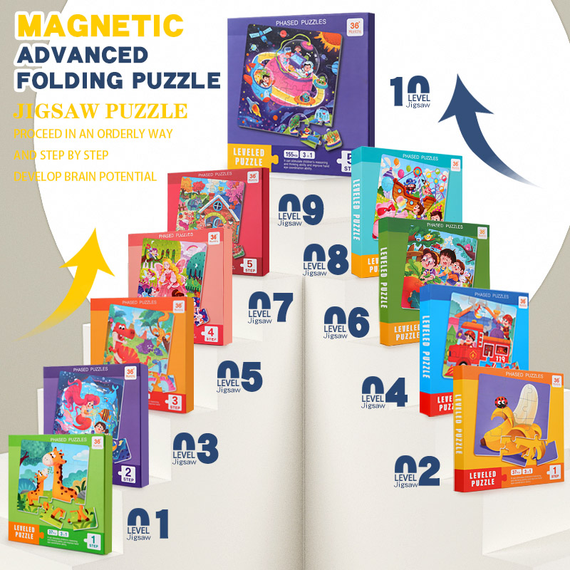 Woodworking Hobby - Magnetische houten puzzel voor kinderen Cartoonpatroon